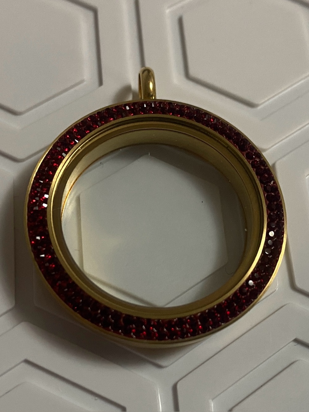 Large Origami Owl Gold-Tone Living Locket with Red Swarovski Crystals
